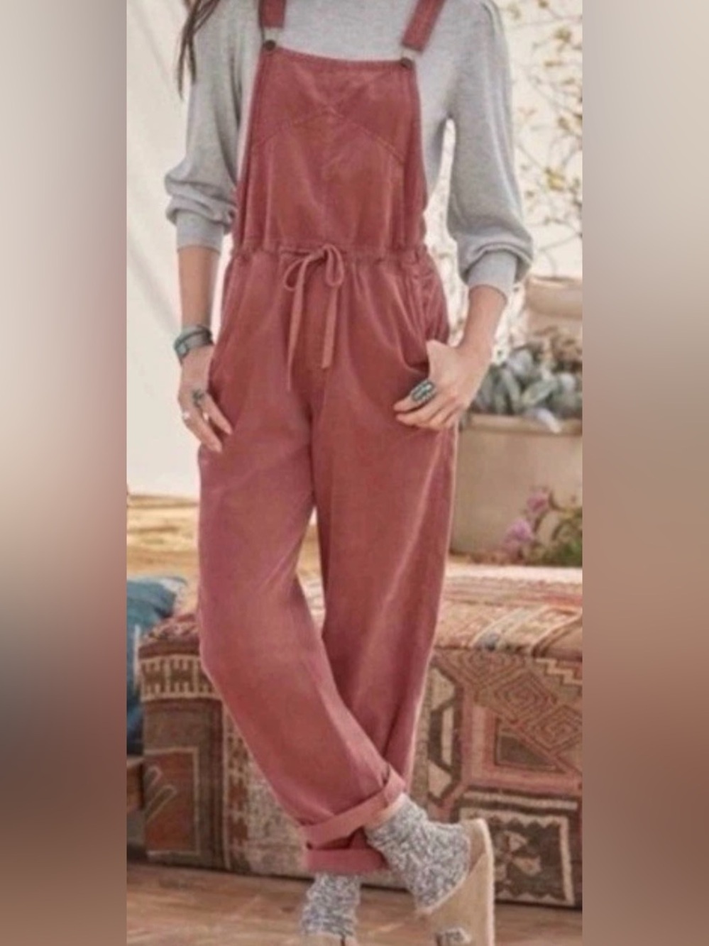 Sundance Artist Paradise Corduroy Straight Overalls Pink Women’s Size Small